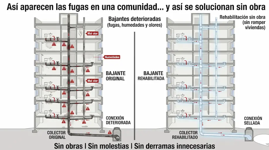 Gráfico comparativo de reparación tradicional con obra frente a encamisado sin obra en comunidades
